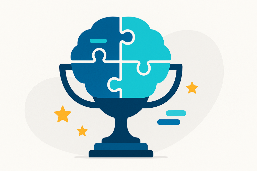 Abbildung zeigt Puzzleteile, die eine Trophäe oder ein Gehirn bilden