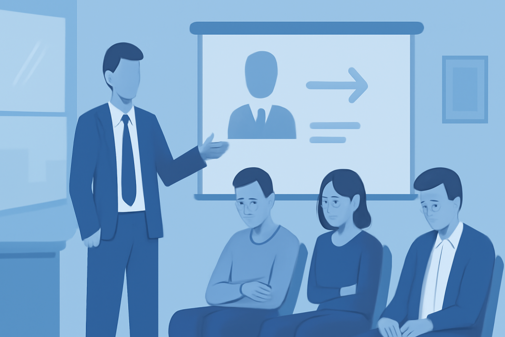 Mitarbeitende langweiligen sich in einer Schulung vor Ort